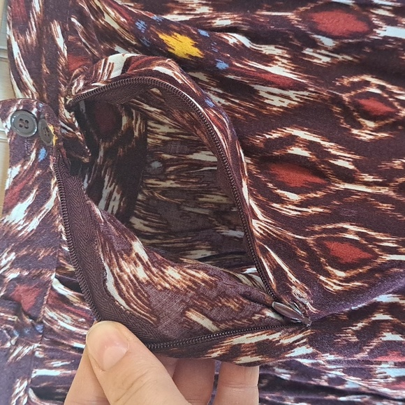 Forever 21 Boho Ikat Print Pleated Midi Side Pockets Flowy Rust A-line Skirt - Picture 6 of 11